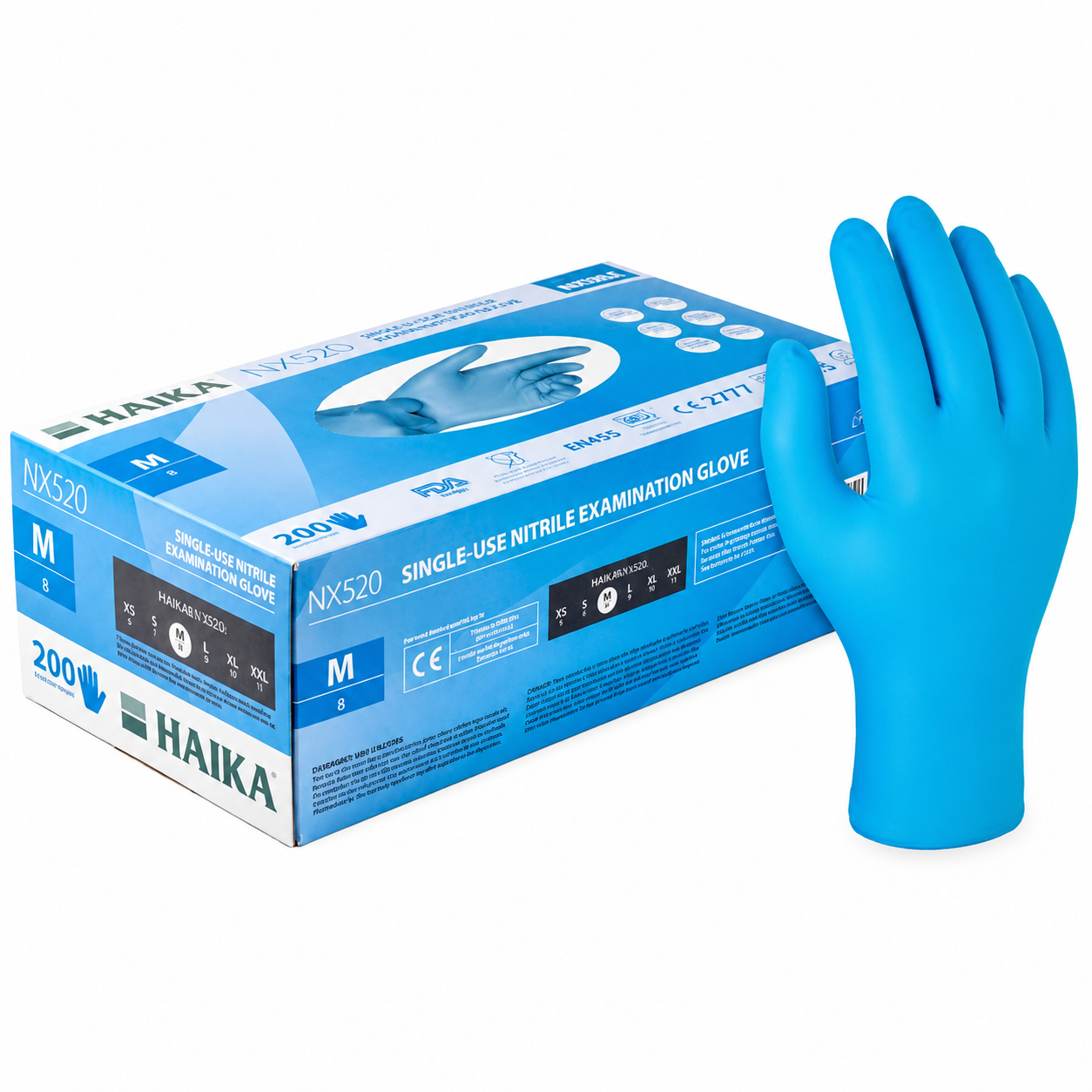 HAIKA NX520 Blue Nitrile Examination Gloves open product detail image thumbnail