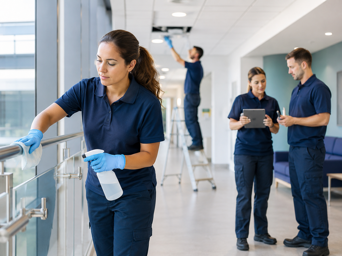Facilities team maintaining a clean professional workplace